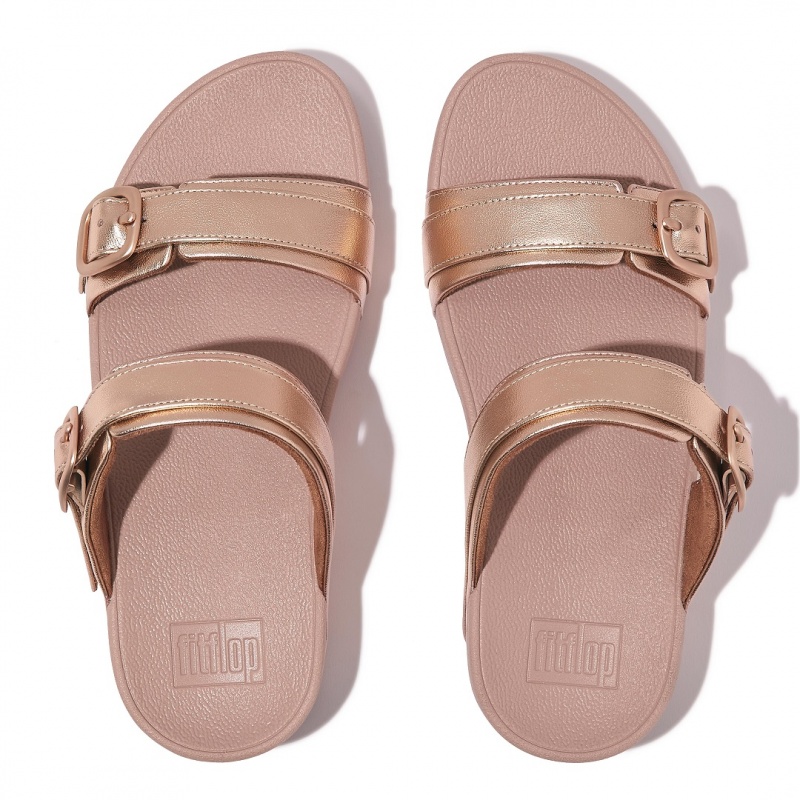 Women's Fitflop Lulu Leather Slides Rose Gold | CA-6971502-AZ