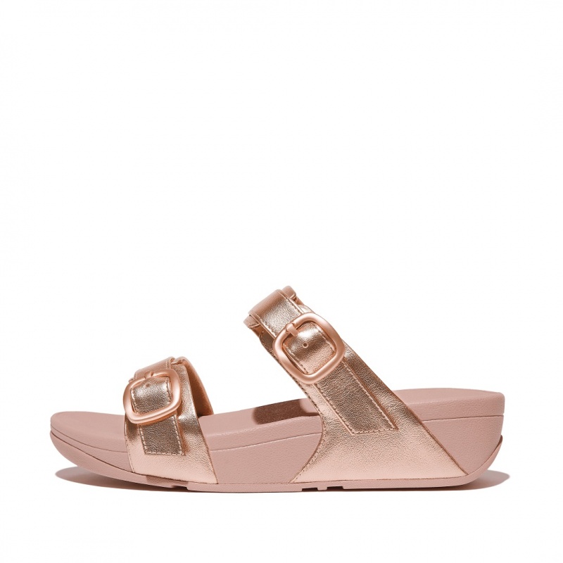 Women\'s Fitflop Lulu Leather Slides Rose Gold | CA-6971502-AZ