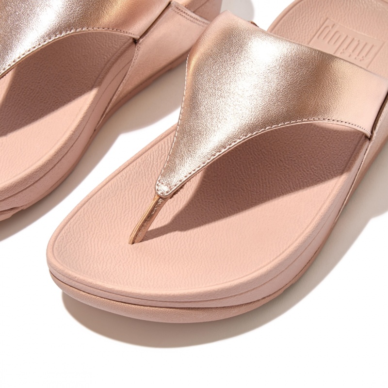 Women's Fitflop Lulu Leather Toe-Post Sandals Rose Gold | CA-1865092-WH