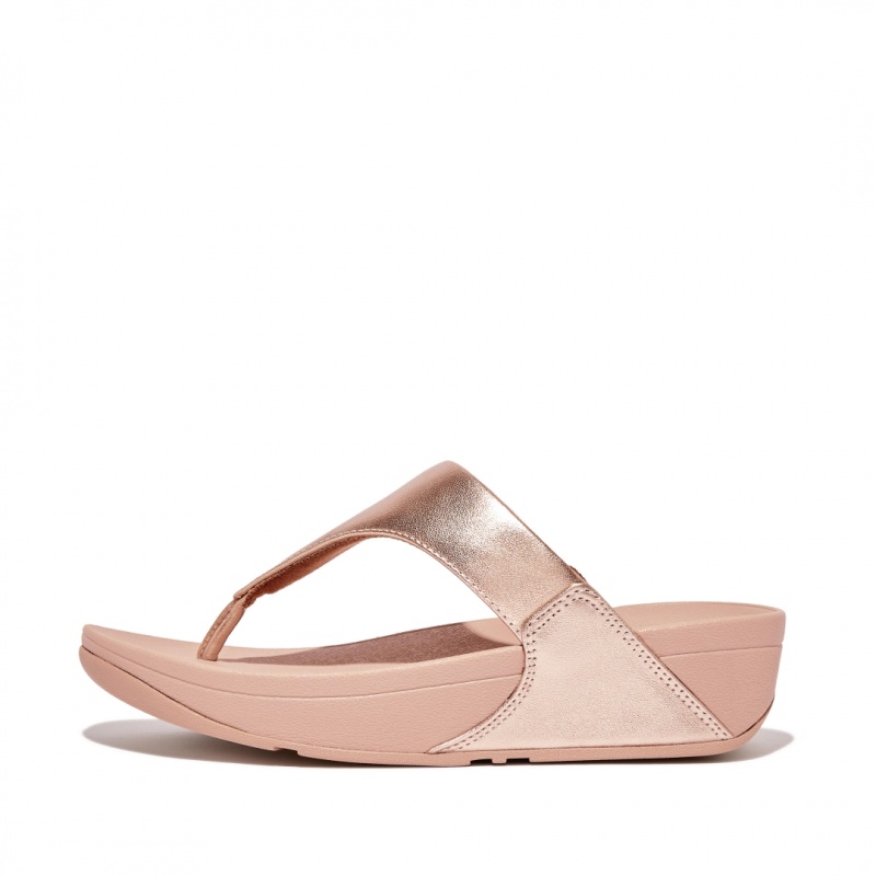 Women\'s Fitflop Lulu Leather Toe-Post Sandals Rose Gold | CA-1865092-WH