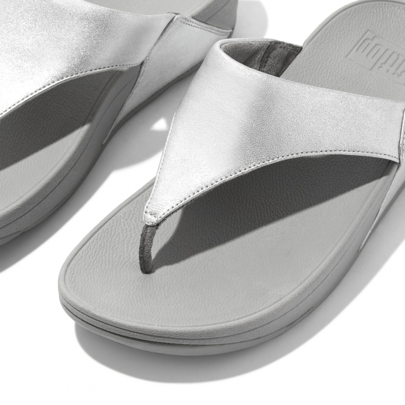 Women's Fitflop Lulu Leather Toe-Post Sandals Silver | CA-8624731-DB