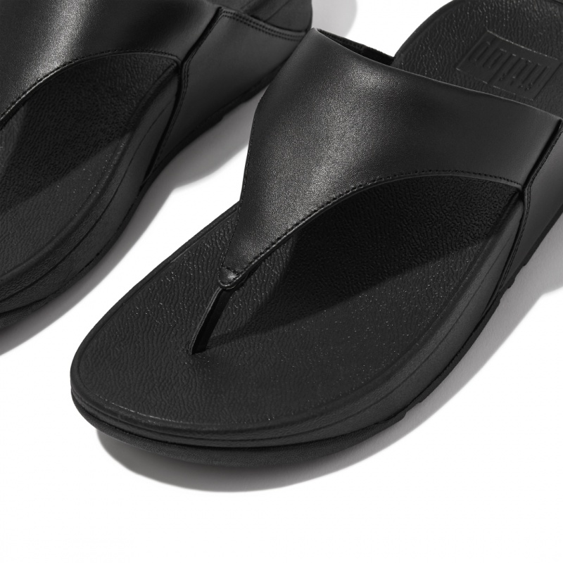 Women's Fitflop Lulu Leather Toe-Post Sandals Black | CA-3184520-YR