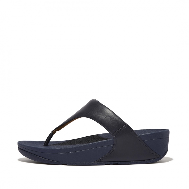 Women\'s Fitflop Lulu Leather Toe-Post Sandals Navy | CA-1206937-OL