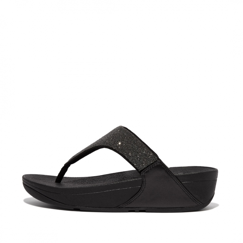 Women\'s Fitflop Lulu Microfibre Faux Leather (Pu) Thongs Toe-Post Sandals Black | CA-3726409-QI