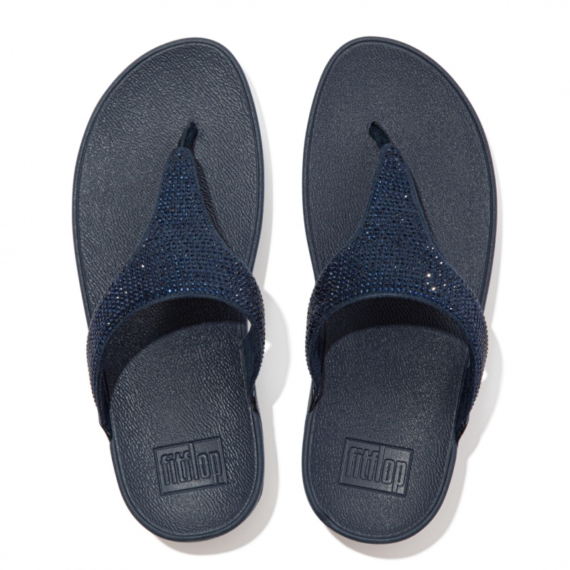 Women's Fitflop Lulu Microfibre Faux (Pu) Toe Thongs Thongs Navy | CA-6814375-IK