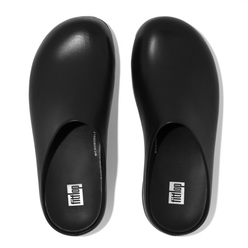 Women's Fitflop Shuv Wipe Clean Clogs Black | CA-3892617-TD