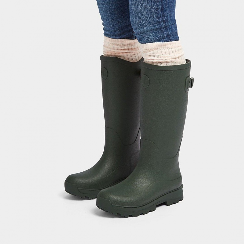 Women's Fitflop Wonderwelly Atb Natural Mix Welly Rubber Boots Deep Green | CA-5149637-WI