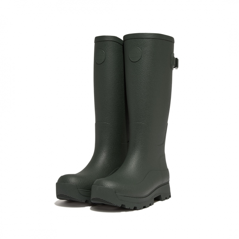 Women's Fitflop Wonderwelly Atb Natural Mix Welly Rubber Boots Deep Green | CA-5149637-WI